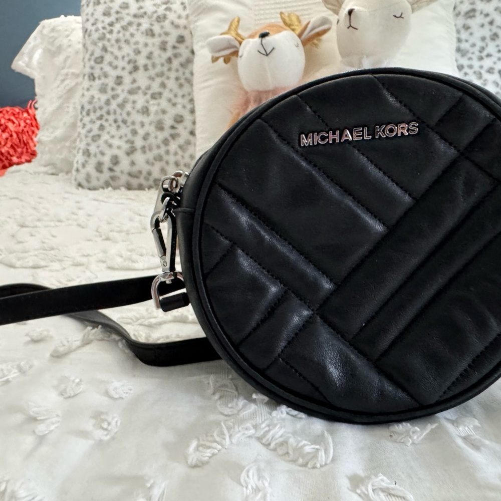Michael Kors Black Round Quilted Crossbody Bag